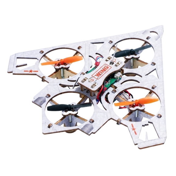 DIY Wooden Assembly Drone Kit - Gray Fighter Jet Design RC Quadcopter, Self-Build Flying Model with Remote Control, STEM Hobby Gift for Adults