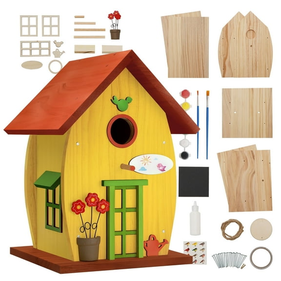 TT Nature Nesto Wooden DIY Bird House Kit for Kids Audlts to Build, Outdoor Woodworking Crafts Freestyle Painting, Hanging Birdhouse for Garden Yard Decor Gifts