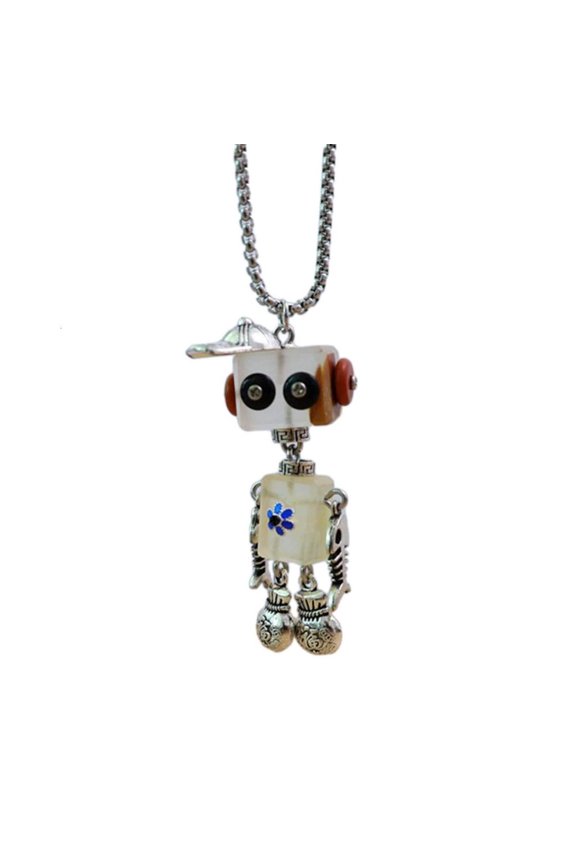 DIY Wooden Block Robot Necklace Stylish Clavicle Chain Adjustable Length Chokers