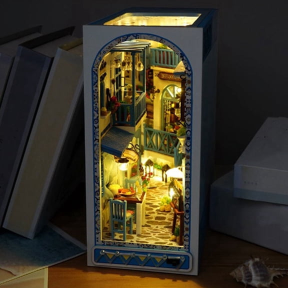 DIY Wooden Bookshelf Decoration, DIY Book Corner Kit, Ocean Town Model Building Set, Adult Craft Kit