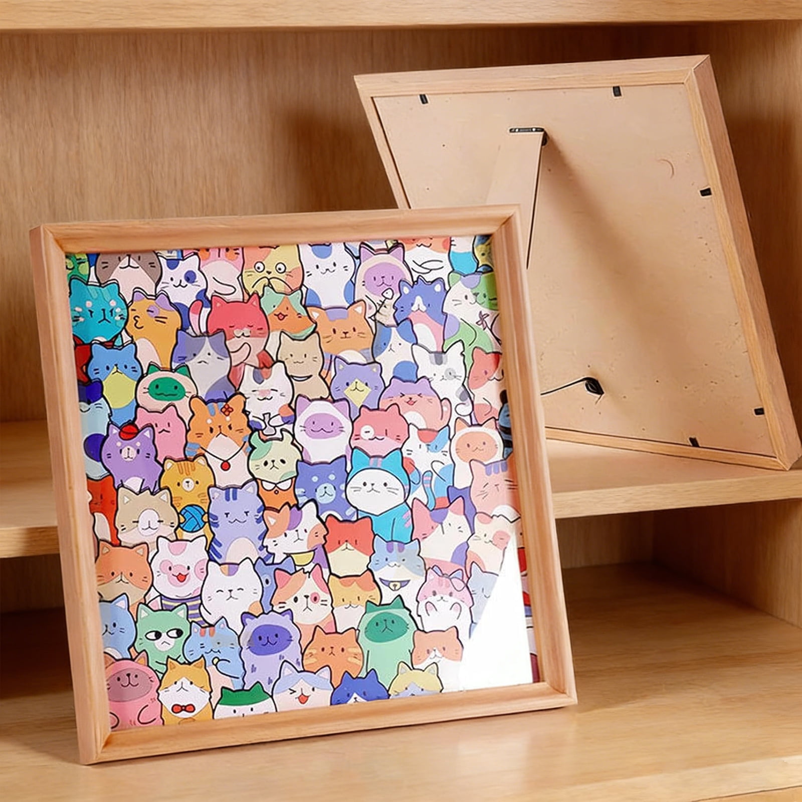 DIY Wooden Cat Puzzle Frame, Wooden Coloring Puzzle, Paintable Creative Handmade Photo Frame, Cat Puzzles Decor for Home Decoration Craft Lover (with Multi-Color Pens)