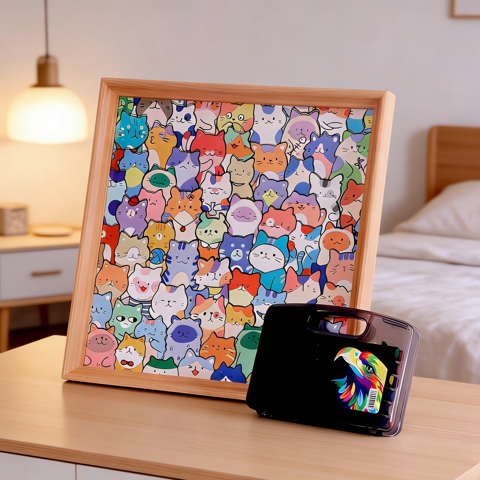 DIY Wooden Cat Puzzle Frame, Wooden Coloring Puzzle, Paintable Creative Handmade Photo Frame, Cat Puzzles Decor for Home Decoration Craft Lover (with Multi-Color Pens)