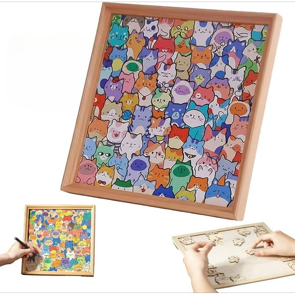 DIY Wooden Cat Puzzle Photo Frame Kit - Paintable Creative 3D Animal Puzzle with Display Stand - Hand-crafted Home Decor for Craft Lovers