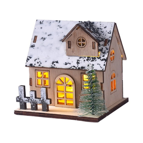 DIY Wooden Christmas House Kit, 4.7x3.7x3.3in Luminous Building Ornament with LED Light, Easy to Assemble and Durable, Desktop and Mantel Holiday Scene Decor