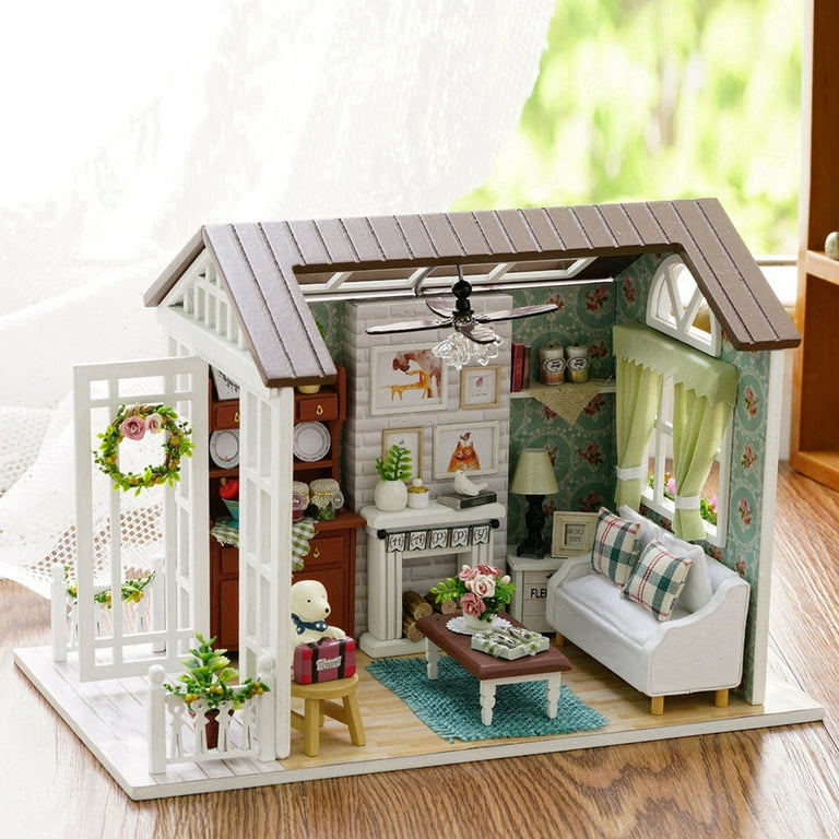 Miniature house with outlet lights