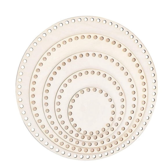 DIY Wooden Crochet Basket Bases - 5 Pack, 10/15/20/25/30 cm, Natural Round Wood Craft Bottoms