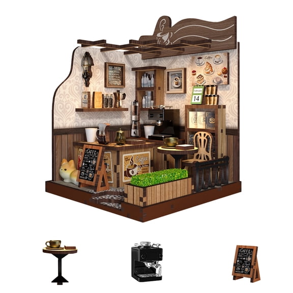 DIY Wooden Dollhouse Tiny Home Book Nook Kit Tiny House Miniature for Adults, Rustic Caf Scene Bookshelf Art, Specific Handmade Present for Book Enthusiasts & Collectors