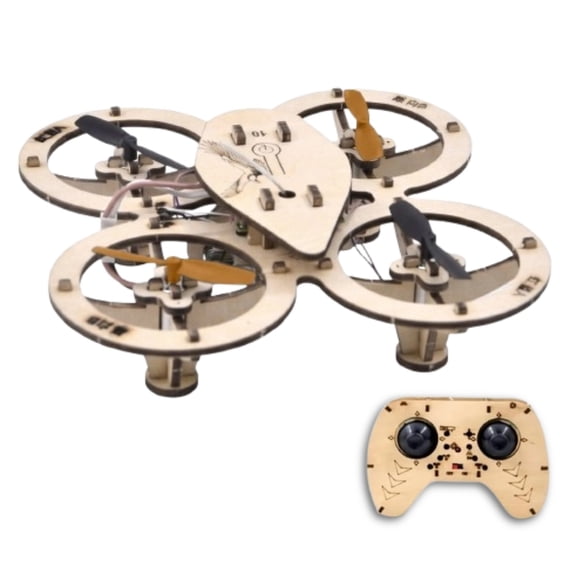 DIY Wooden Drone Model Kit, Upgraded DIY Wooden Building Blocks Flying, Remote Control Mini Quadcopters, Creative Building Models for Kids and Adults (1 Set)