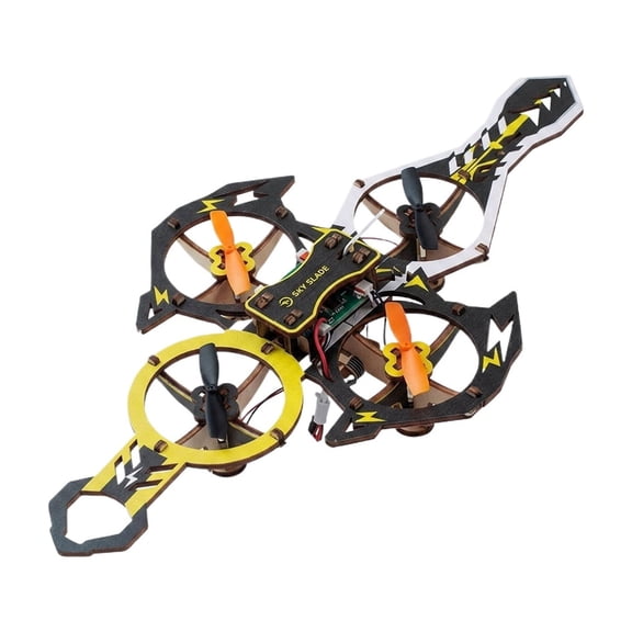 DIY Wooden Drone Model Kit, WoodenBuilding Blocks Flying Toys Assembled Kit with Creative Sword Shape, Remote Control Aircraft Training RC DroneQuadcopter Beginner-Friendly Mini Drone(E)