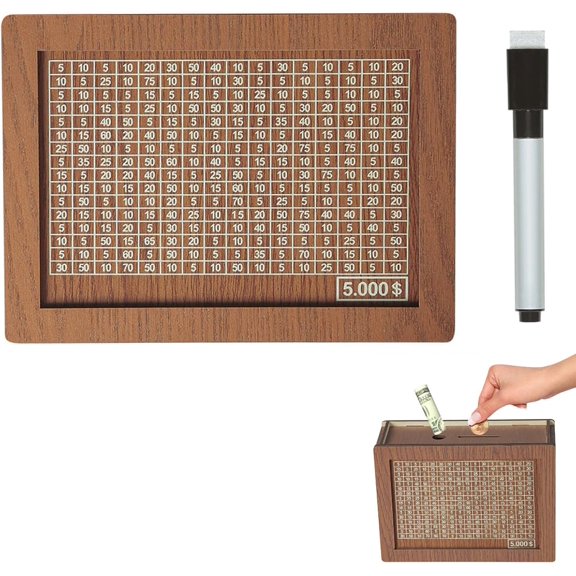 DIY Wooden Money Saving Box - Build Your Own Vintage Dollar Bill Cash Vault, Savings Challenge Box with Engraved Numbers for Cash & Coin Collection (2000-10000 Challenge)