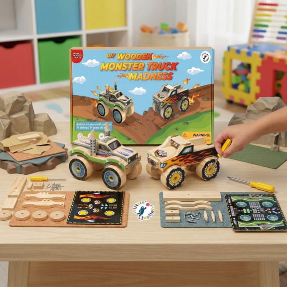DIY Wooden Monster Truck Madness with Stickers (Designs 1 and 2)