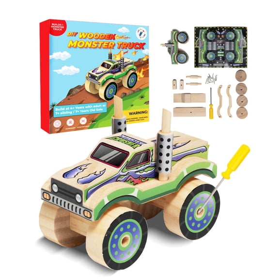 DIY Wooden Monster Truck with Stickers (Design 2)