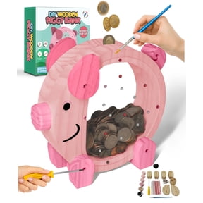 DIY Wooden Piggy Bank Kit - Includes Paint, Gems, & Accessories