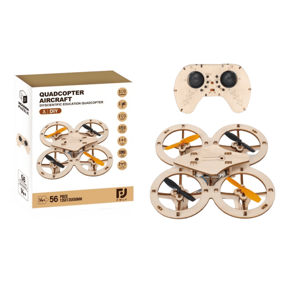 DIY Wooden RC Drone Building Kit, Build and Fly Laser-Cut Quadcopter with Remote Control, Educational Model Craft Toy
