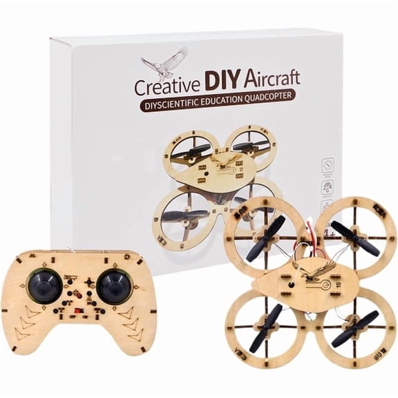 DIY Wooden RC Drone Kit for Beginners, Educational Flying Quadcopter Model, Remote Control Assembly, Creative Building Blocks Aircraft