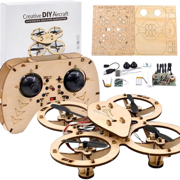 DIY Wooden RC Drone Kit with Altitude Hold, STEM Quadcopter Science Toy