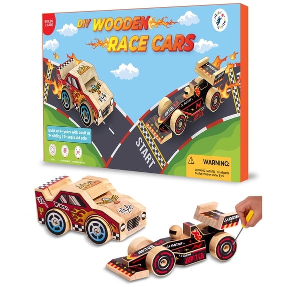 DIY Wooden Race Car with Stickers (Open & Closed Wheel Type)
