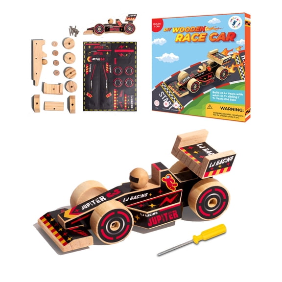 DIY Wooden Race Car with Stickers (Open Wheel Type)