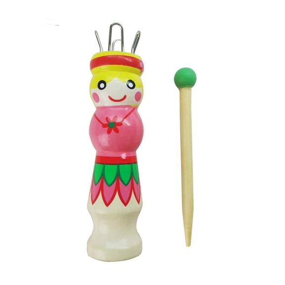 DIY Wooden Spool Knitting Loom Doll Shaped with Knitting Needle Colorful 11.5cm