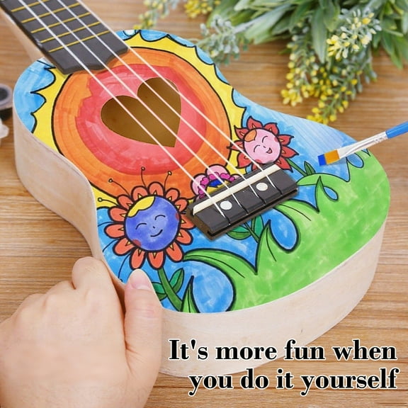 DIY Wooden Ukulele Kit - s Painting Craft Graffiti Project Handmade Musical Instrument Sensory Play Early Music Education Gift(B)