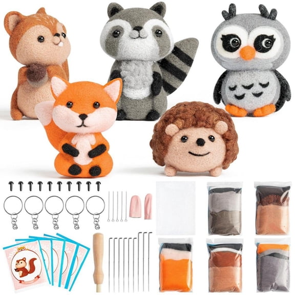 DIY Woodland Wool Needle Felting Craft Kit for Beginners, DIY Making Animal Wool Felt Doll