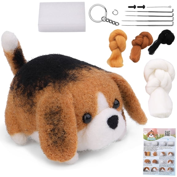 DIY Wool Felt Craft Kit for Puppy Cat Figurines Doll Needle Felting Starter Set with Supplies and Instruction Type 2