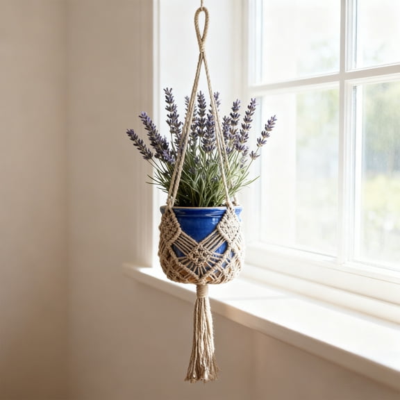 DIY Woven Hanging Basket Kit - Mesh Bag with Soft Cord for Indoor Outdoor Flower Pot Hangers, Home Garden Decor, Balcony Bonsaier Storage, and DIY Macrame Bonsai Holder Craft Projects, 35*7in, Gray