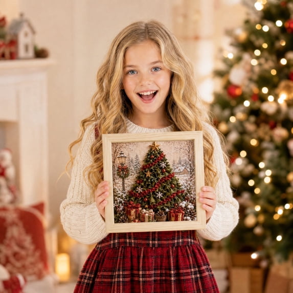DIY Yarn Poke Painting Kit for Christmas, 20cm Punch Needle Craft Set with Wooden Frame, Santa Snowman Handmade Home Decor
