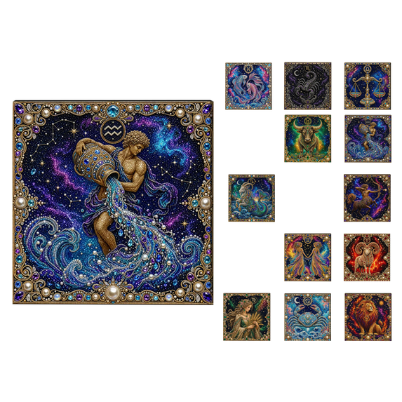 DIY Zodiac Diamond Painting Art Kit For Adults, Full Set Of Craft Supplies, Sparkling Gem Art Project, Excellent Hand‑Craft Activity For Creative Enthusiasts(Aquarius)