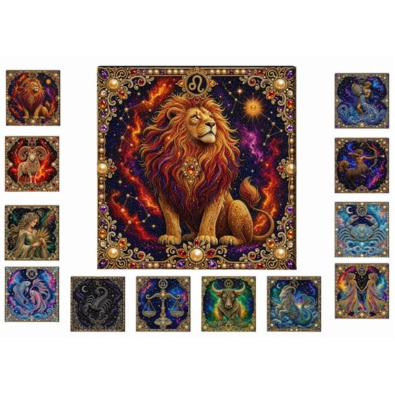 DIY Zodiac Diamond Painting Art Kit, Your Choice of 12 Zodiac Signs Diamond Painting Kit with Pre-Printed Canvas, Stunning Celestial Wall Art for Astrology Lovers (Leo)