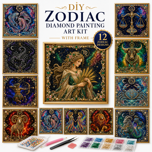 DIY Zodiac Diamond Painting Art Kit with Frame, 12 Zodiac Signs Pearl Bead Craft for Adults and Beginners, Constellation Diamond Pearl Art Home Wall Decor Gift