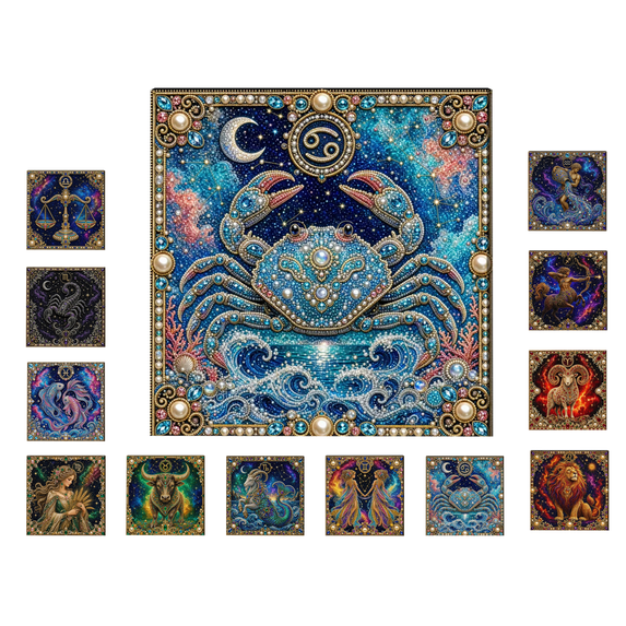 DIY Zodiac Diamond Painting Art Kit, Pearl Bead Diamond Art Craft With Full Accessories, Creative Hand‑Made Wall Art, Great Art Project For Beginner Adult Crafters(Cancer)