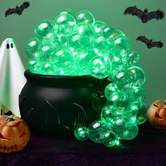 DIY bubbling witch cauldron with light, black pot for table mantel Halloween.