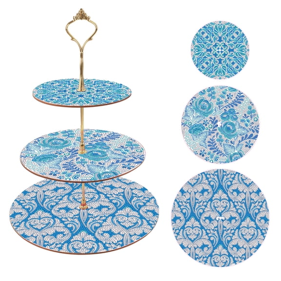 DIY diamond painting kit, flower dessert display stand, three tier special diamond shape decorative cake stand, party birthday Christmas table decoration supplies