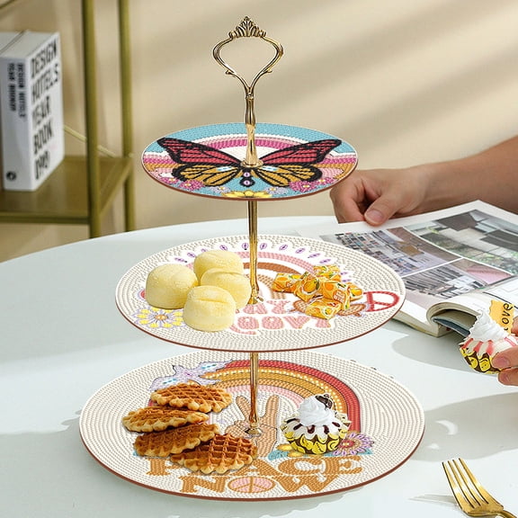 DIY diamond painting kit, happy door dessert display stand, three tier special diamond shape decorative cake stand, party birthday Christmas table decoration supplies