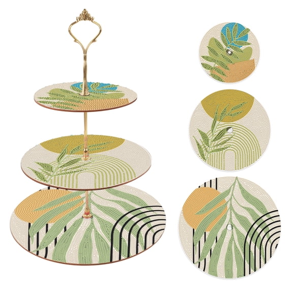 DIY diamond painting kit, leaf dessert display stand, three tier special diamond shape decorative cake stand, party birthday Christmas table decoration supplies