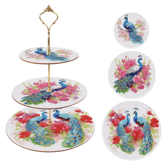 DIY diamond painting kit, peacock dessert display stand, three tier special diamond shape decorative cake stand, party birthday Christmas table decoration supplies