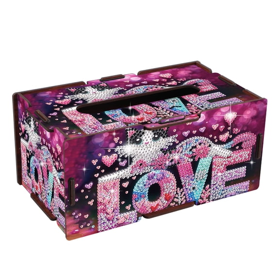 DIY diamond painting kit tissue box, cat loves letters special shapes paired with shiny diamonds, suitable for home and office decoration, can be used as an adult craft gift.