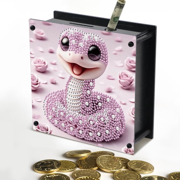 DIY diamond painting money bank kit, pink snake diamond craft savings jar, creative crystal diamond handmade gift, suitable for decoration and storage, holiday gift recommendation