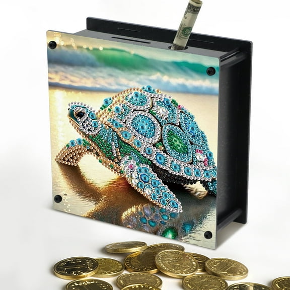DIY diamond painting piggy bank kit, turtle applique diamond craft piggy bank, creative crystal applique diamond handmade gift, suitable for decoration and storage, festival gift recommendation