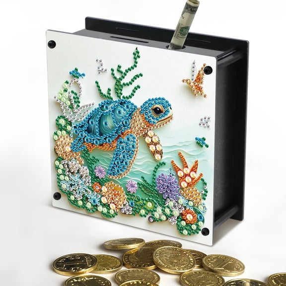 DIY diamond painting piggy bank kit, turtle applique diamond craft piggy bank, creative crystal applique diamond handmade gift, suitable for decoration and storage, festival gift recommendation