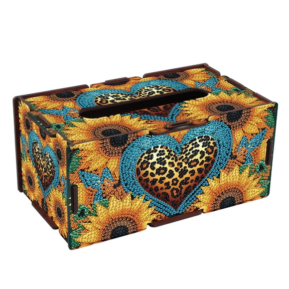 DIY diamond painting tissue box kit, heart shaped sunflower design with sparkling diamonds, suitable for home and office decoration, can be used as an adult craft gift.