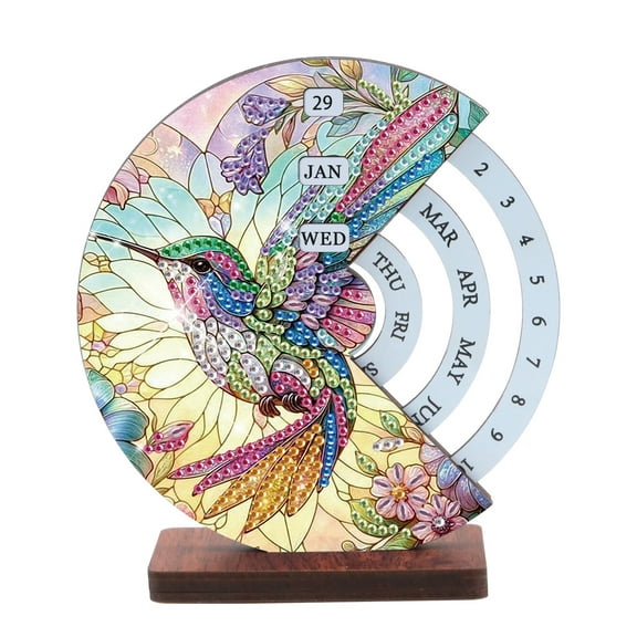 DIY diamond painting wooden calendar kit, bird creative home desktop decorative ornaments, suitable for home office use, with diamond accessories and tools