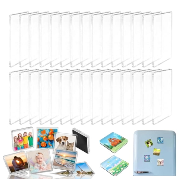 DIY fridge magnets, 30 Pack 2x2 Inch Clear Acrylic Magnet Blanks with Magnets & Adhesive, Perfect for Custom Photo, Sublimation & DIY Craft Projects