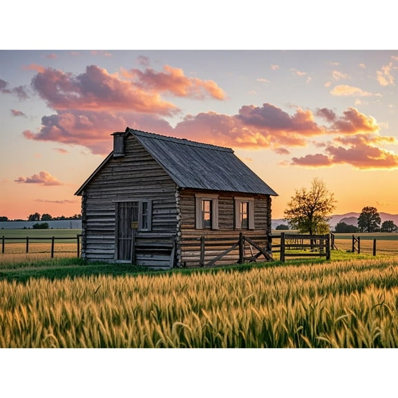 DIY handmade Home Decor,5D Diamond Painting Kits,for Beginners Paint by Number Diamond Painting,Wooden house sunset tractor scenery,Arts and Crafts for Living Room Home Wall Decor 12x16 inch