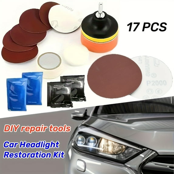 DIY headlight repair kit, light reconditioning tools, scratch repair solution, electric polishing and polishing crystal plating agent, vehicle maintenance tools