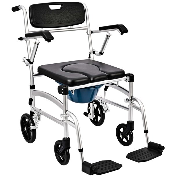 DIYAREA Shower Commode Wheelchair 220lbs Shower Wheelchair with Foldable Arms and Detachable