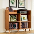 thumbnail image 1 of DIYART 3 Tier Large Record Player Stand with Power Outlet, Vinyl Record Storage Table holds Up to 500 Albums, Mid-Century Turntable Stand, Brown, 1 of 7