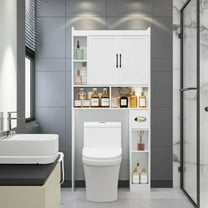 DIYART 67.8" H Over The Toilet Storage Cabinet with Adjustable Shelves & Toilet Paper Holder, Farmhouse Over Toilet Bathroom Organizer, Double Door Toilet Cabinet for Bathroom, and Laundry, White