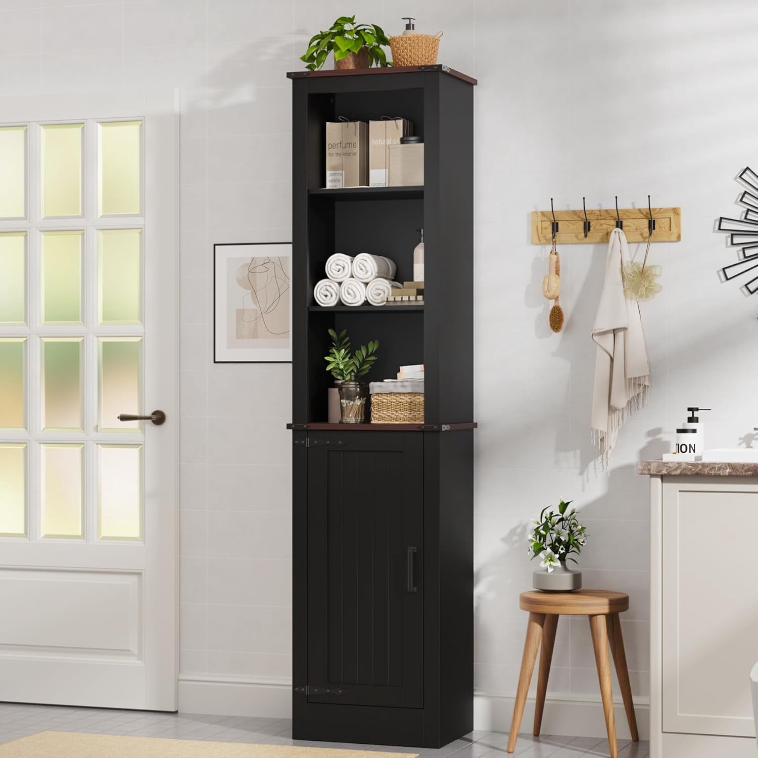 DIYART 71" Tall Bathroom Cabinet, Farmhouse Storage Cabinet with ...